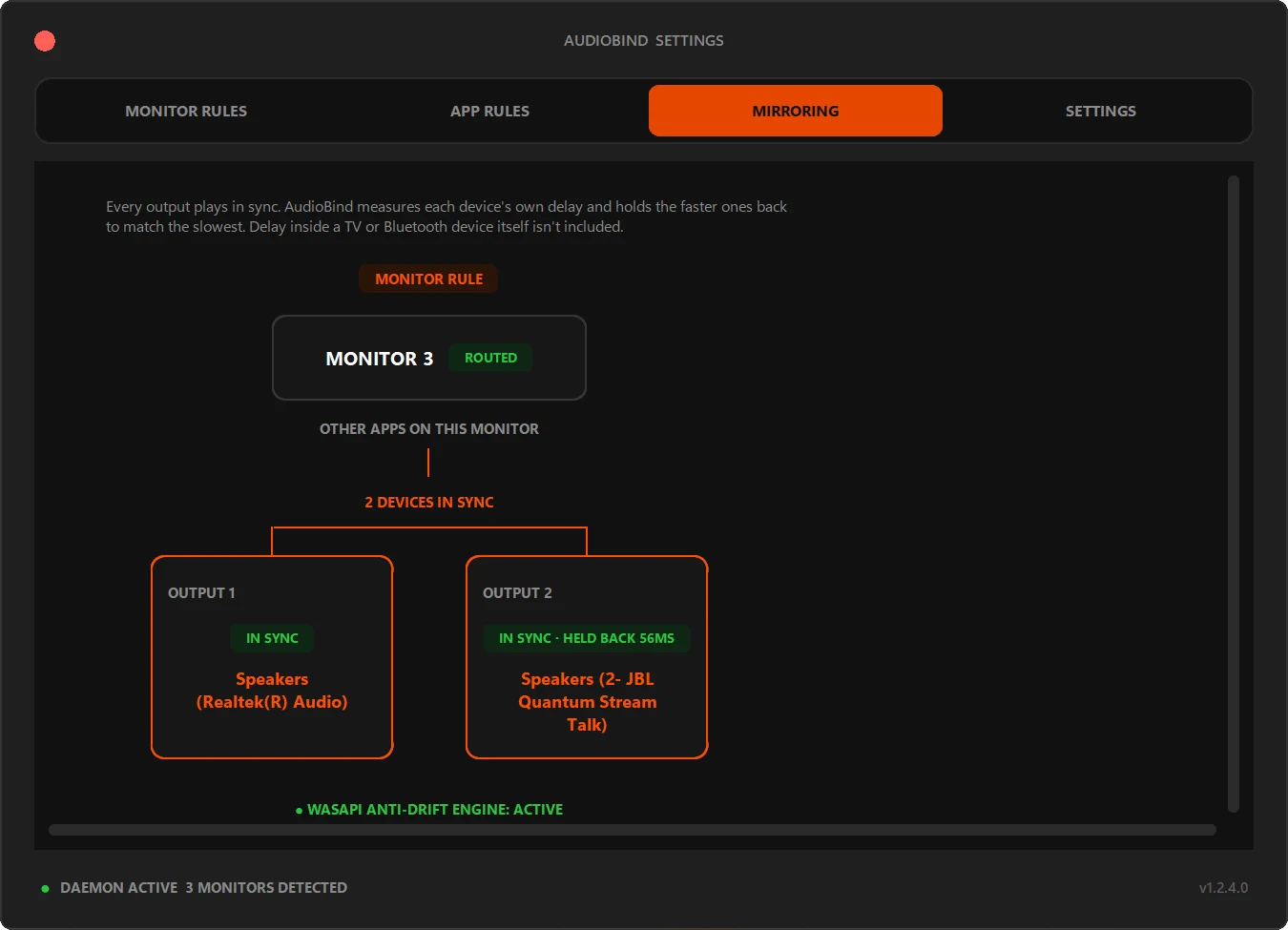 AudioBind Mirroring panel
